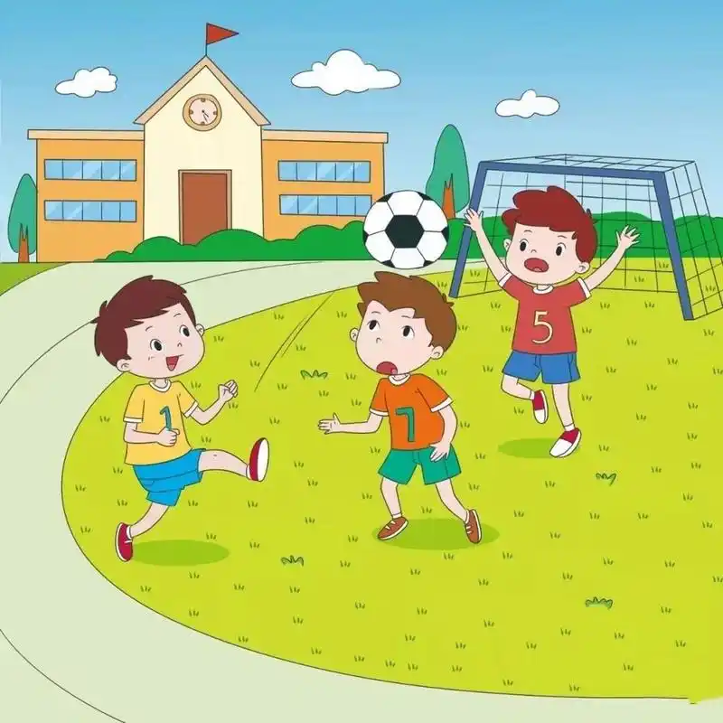 看图写话 踢足球 体育课上,几个男孩子一起到球场上踢足球.