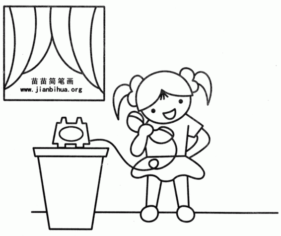 女孩在打电话简笔画