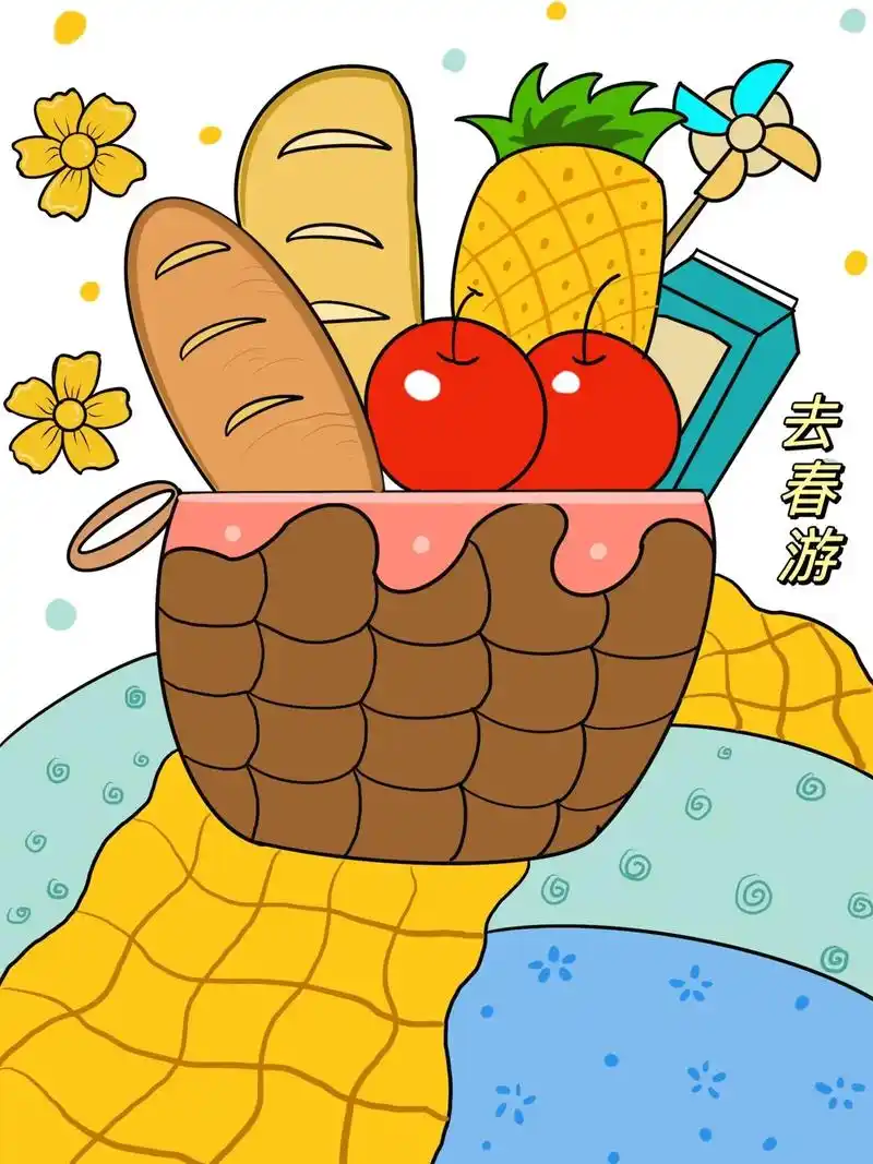 去春游.#创作灵感 去春游,来野餐啦#简笔画 #画画 #春天 - 抖音