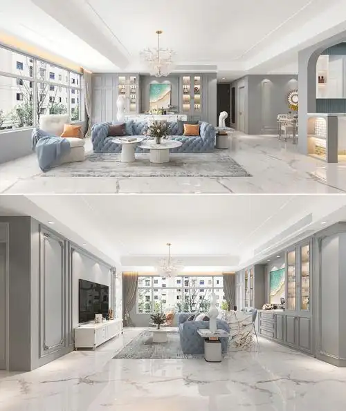 灰蓝色系大客厅精致的家