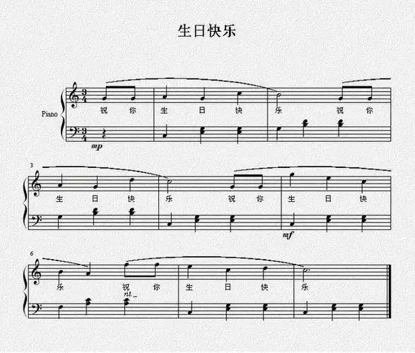 生日快乐的钢琴乐谱
