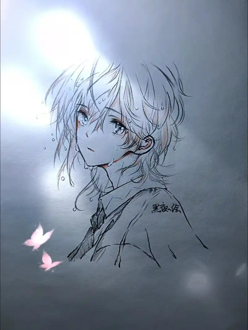 动漫男生回头杀."回头看看我"#画画 #手绘 #临摹 #白月 - 抖音