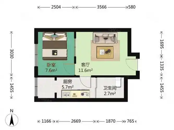 富海铭尊1室1厅1卫电梯房精装修40平米