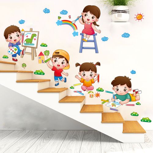 幼儿园楼梯墙面墙贴纸儿童房墙画动物教室主题环创早教动物 恐龙来了