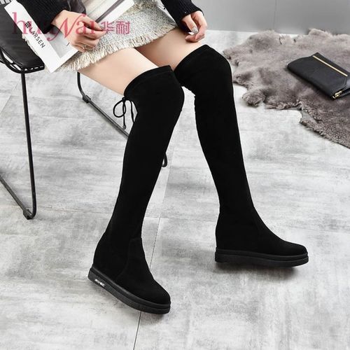 华耐2019新款冬季过膝长靴女鞋女内增高弹力靴高筒瘦瘦靴长筒靴子