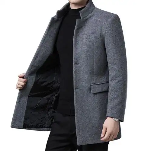 恒源祥毛呢大衣男冬季加厚保暖呢子中年中长款冬装爸爸装外套