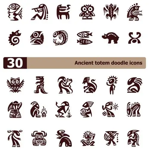 动物图腾,猫头鹰,鱼,蜥蜴,传统图腾,古典花纹,印花图案,矢量素材 描