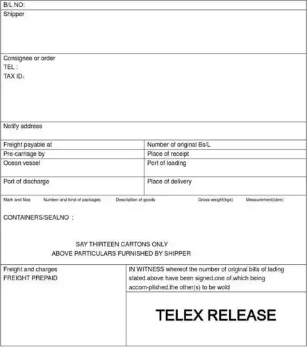 海运电放提单模板