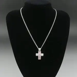 【西洋古董银器/首饰】比利时多切面粉水晶十字架纯银吊坠项链