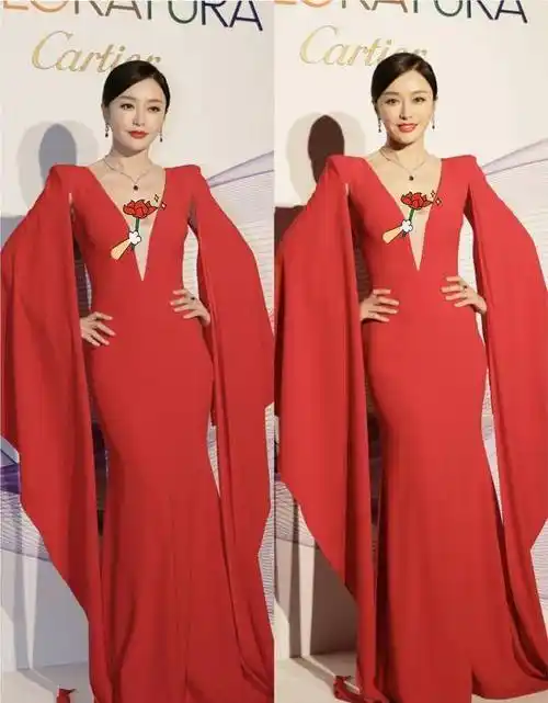 秦岚为抢镜真是豁出去了,一袭红裙顾下不顾上,好身材实在太惹眼_红色