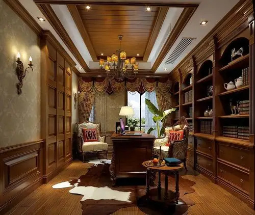 2018豪华美式风格别墅书房装修效果图大全