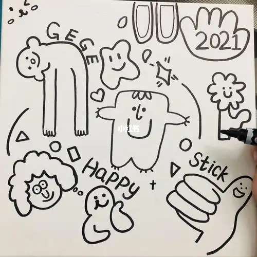 可爱简笔画装饰画简笔画装饰画涂鸦人文绘画