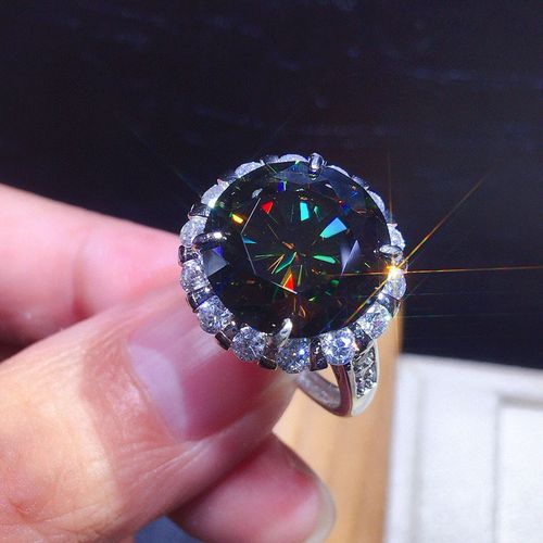 莫桑钻戒指蓝绿色超大秒过测钻笔主石8克拉925银气质戒指女配证书