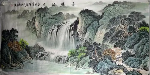 墨宇 纯手绘 原创 山水国画精品,4尺134*67cm 《bh004源远流长》