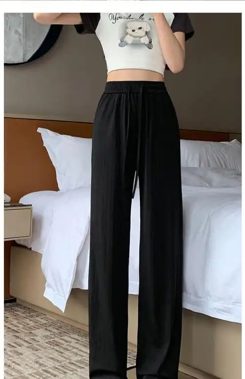 431#抖音天猫质量 窄版冰丝阔腿裤女夏季薄款高腰垂感休闲直筒裤 - 17