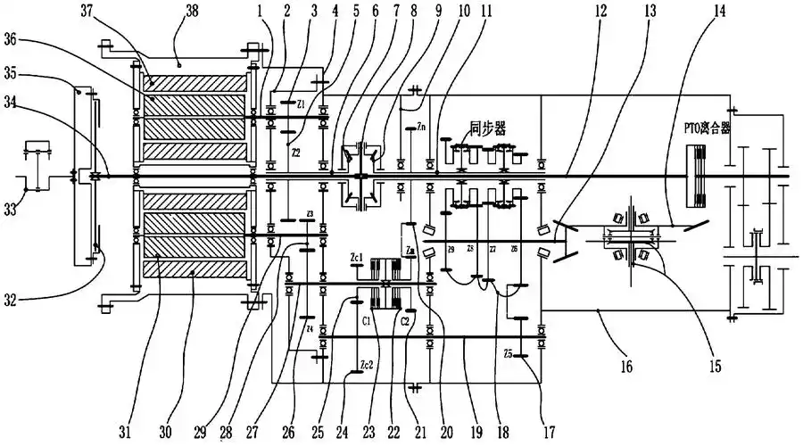 并联双电机差速功率分流的无级变速传动系统