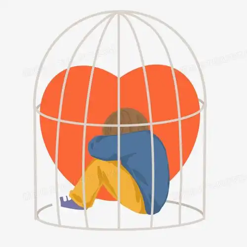 卡通手绘男孩把自己关在笼子里免抠元素