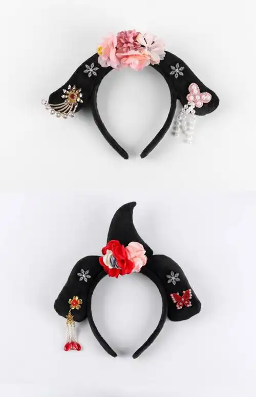 复古宫廷风发箍大人可爱格格头箍粉色少女流苏珍珠旗头儿童头饰宫廷