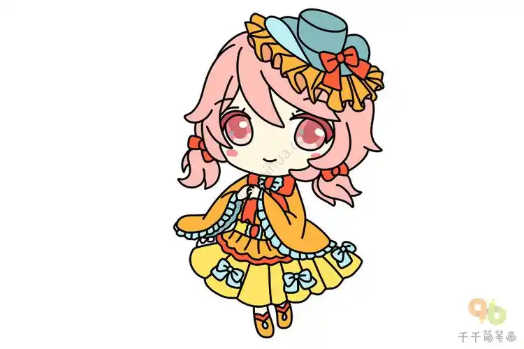 呆萌的二次元女孩简笔画