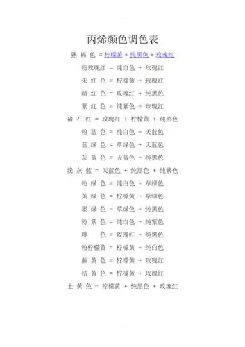 丙烯颜色调色表