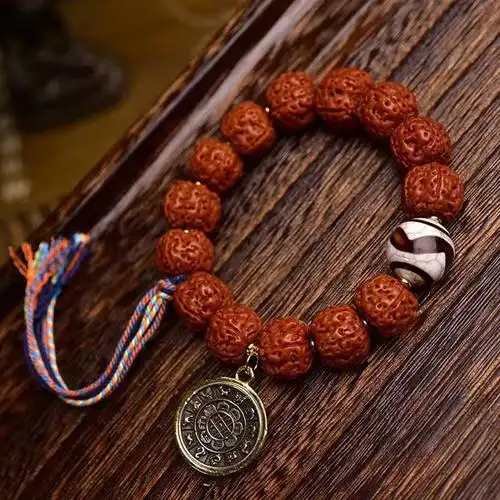 天然藏式双龙玉化包浆金刚菩提子文玩手串男女款复古单圈手链饰品