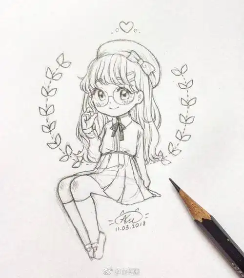 一组手绘美少女线稿insalustrations