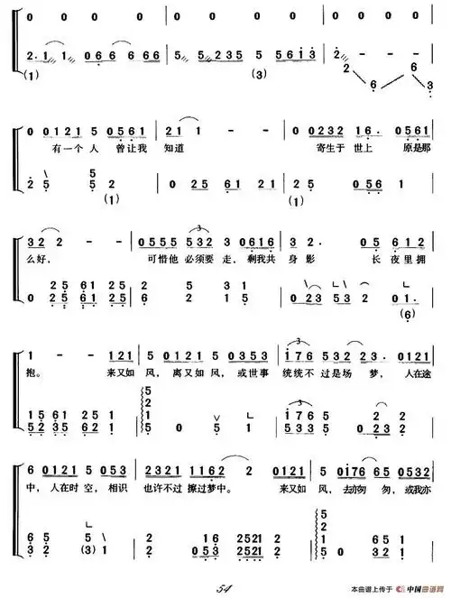 如风(林振强词 张宇曲,弹唱谱)古筝谱/简谱