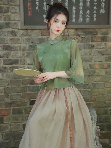 明制汉服女款唐装中国风女装改良旗袍上衣盘扣古装茶服新中式套装
