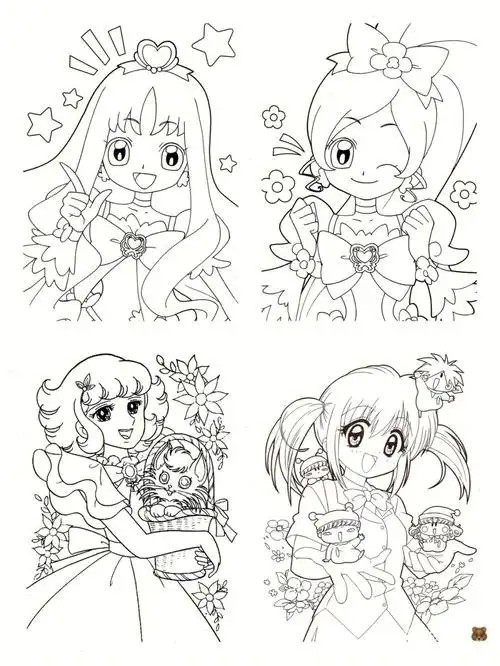 小女孩黑白涂色简笔画