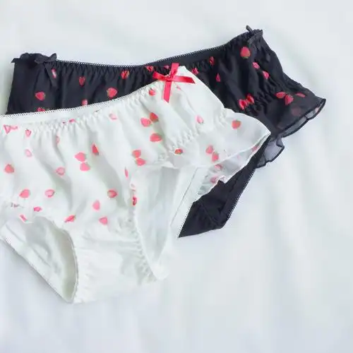 【7sins】好嗲吖可爱飞边 水彩草莓纯棉低腰包臀甜美少女内裤女