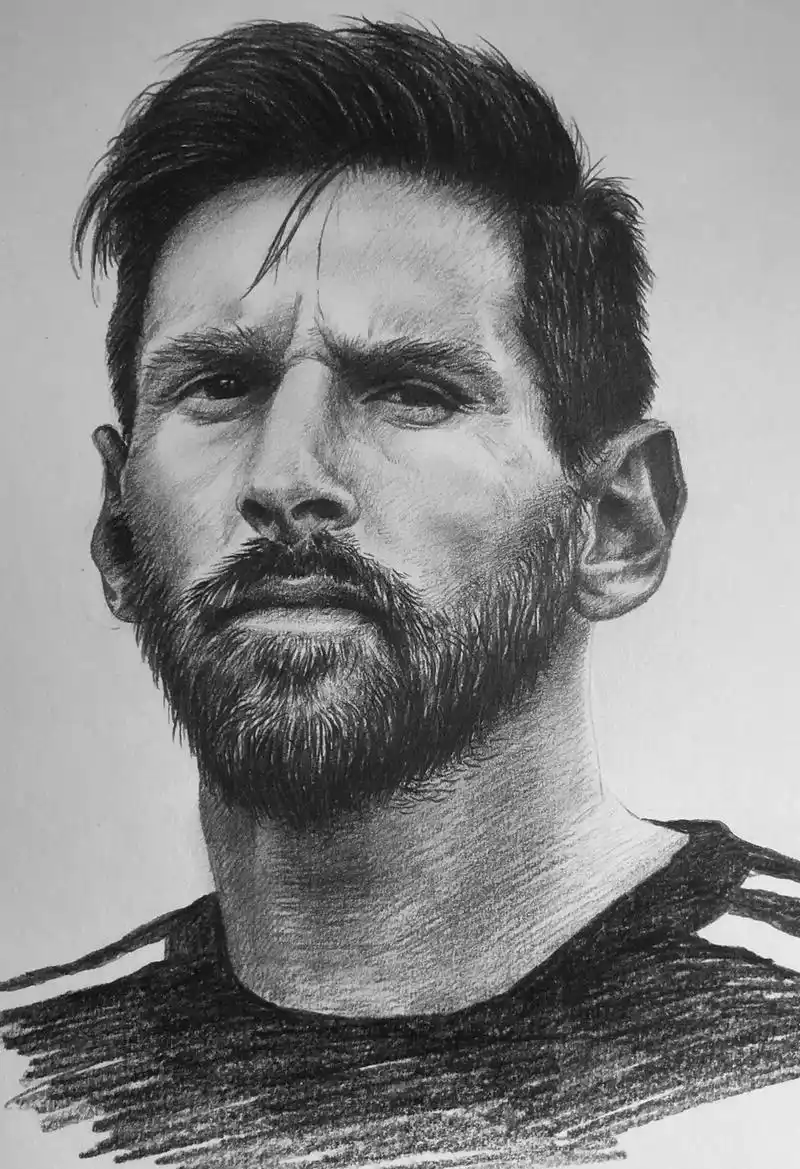 用素描画足球明星 梅西