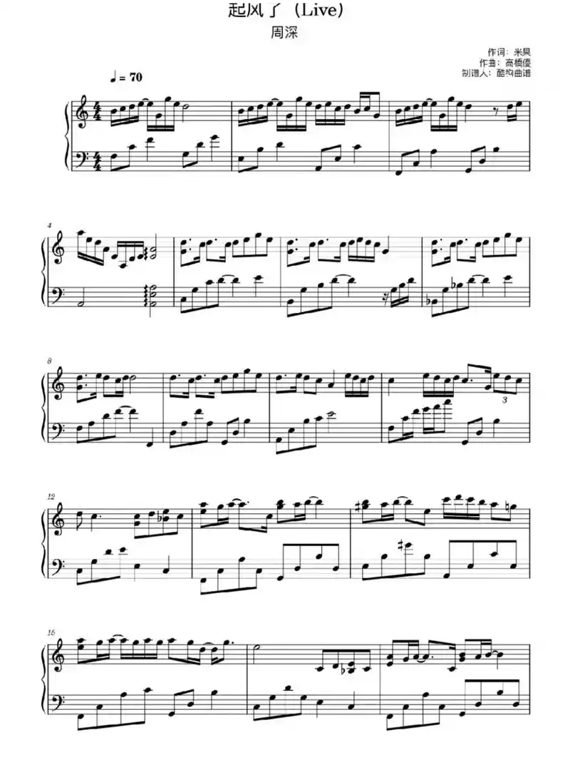 起风了钢琴谱来了～#乐谱#推荐 - 抖音