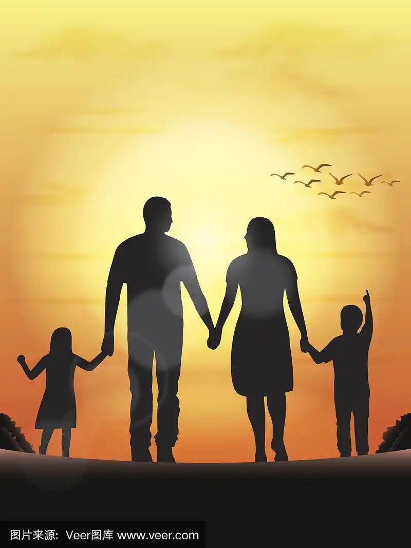 一个家庭散步的剪影