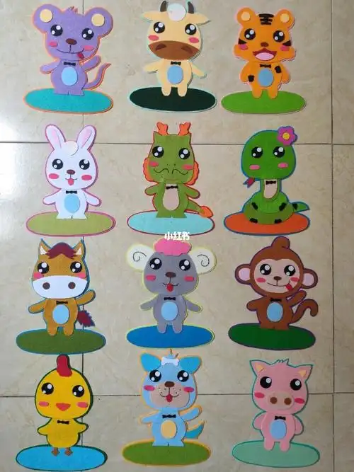 不织布手工环创墙贴片作品分享之十二生肖