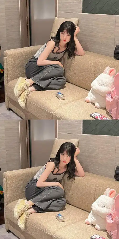 徐梦洁灰色吊带上衣