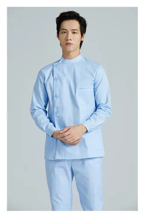 男护士服短分体套装白大褂短款长立领一套口腔牙科医生工作服 男白色