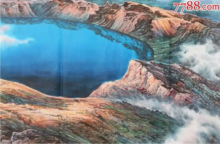 朝鲜一级画师哲灿纯手绘精品国画小六尺长白山天池