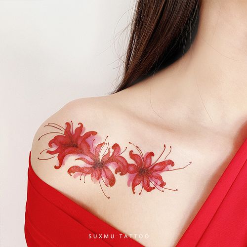 苏木星球丨彼岸花 曼莎珠华 锁骨纹身贴 防水 女持久性感贴画套装