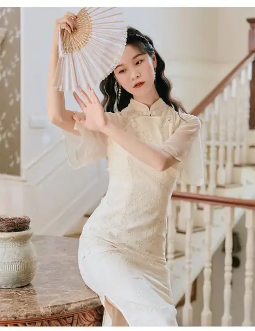 新款春夏旗袍开叉长款改良版中国风女装汉服旗袍女学生复古高雅年轻