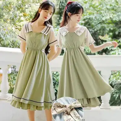 姐妹闺蜜装夏韩版学生学院风法式复古甜美少女甜美小清新连衣裙子