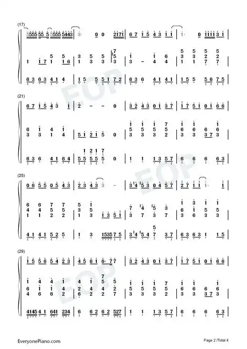 晴天-中国好声音第四季第四期双手简谱预览2-钢琴谱文件(五线谱,双手