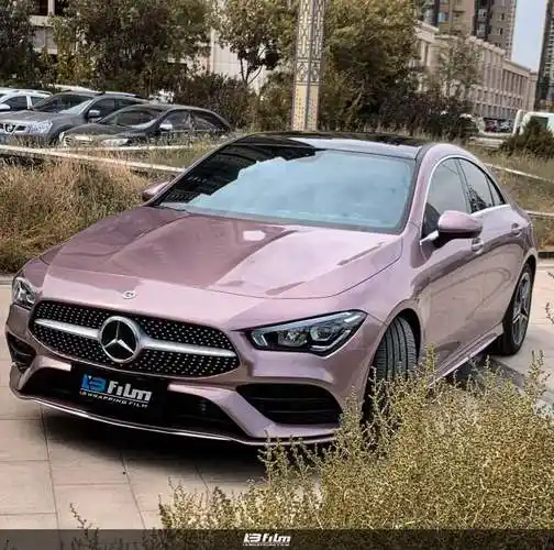 奔驰c200l汽车贴膜lb改色膜保时捷冰莓粉