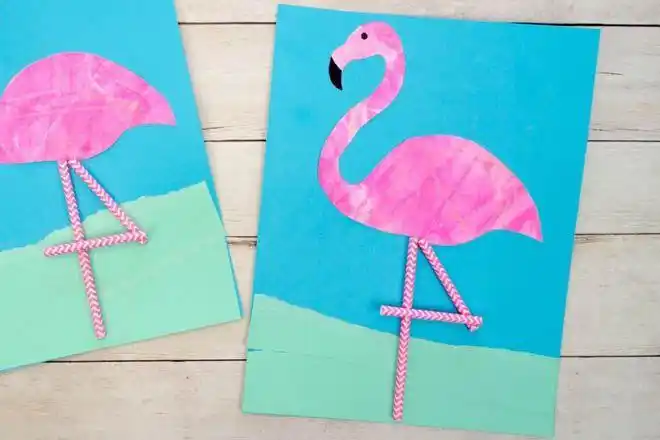 大班拼贴画彩纸纸吸管拼贴画火烈鸟步骤图解