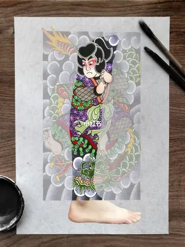 日式包小腿纹身手稿_纹身_美妆_彩妆