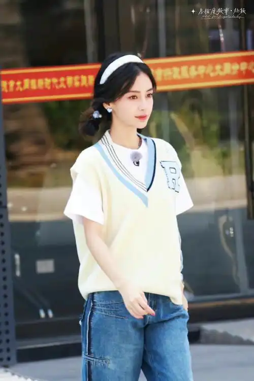 angelababy奔跑吧双丸子头造型饭拍