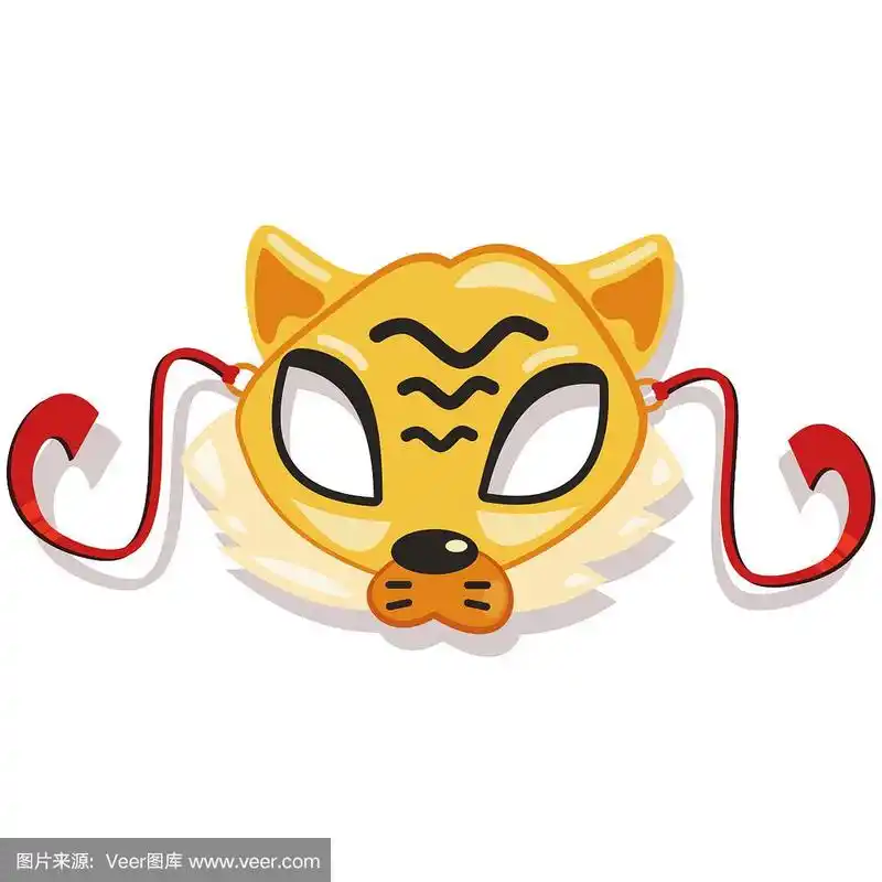 面具的动物.老虎.矢量卡通插图孤立的白色背景.