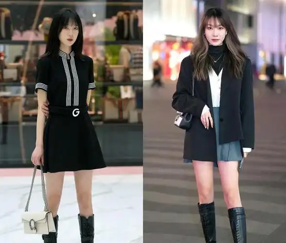 短裙长靴这样的搭配非常适合小个子女生会更显高显腿长