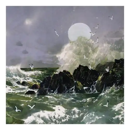 (朝鲜)朴胜国《外金刚海浪》黄海南道创作社 大卫画廊 已托裱