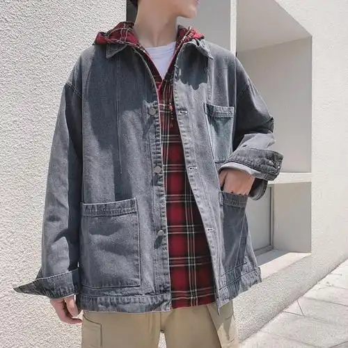 港风新款宽松外套男士春秋夹克韩版机能冬潮流工装秋季牛仔上衣服