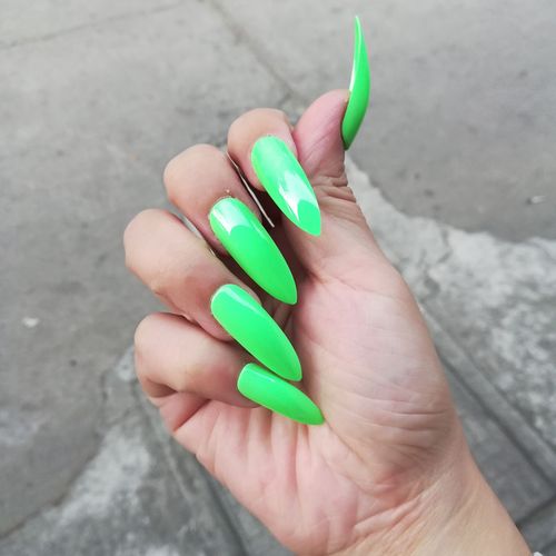 欧美荧光绿长尖款美甲甲片成品万圣节cosply演出假指甲贴片可拆卸